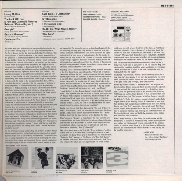 The Three Sounds And The Oliver Nelson Orchestra* - Coldwater Flat (LP, Album, Gat) (Very Good Plus (VG+)) - Image 3