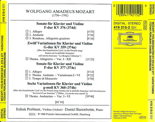 Mozart*, Itzhak Perlman, Daniel Barenboim-1