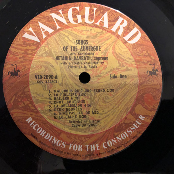 Netania Davrath, Pierre De La Roche, Canteloube* - Songs Of The Auvergne (LP, Album, RE, Gol) (Very Good Plus (VG+)) - Image 3