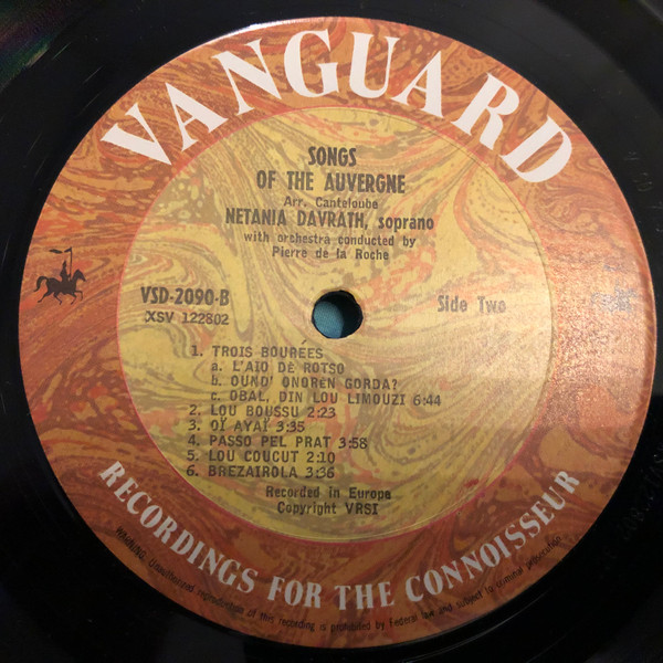 Netania Davrath, Pierre De La Roche, Canteloube* - Songs Of The Auvergne (LP, Album, RE, Gol) (Very Good Plus (VG+)) - Image 4