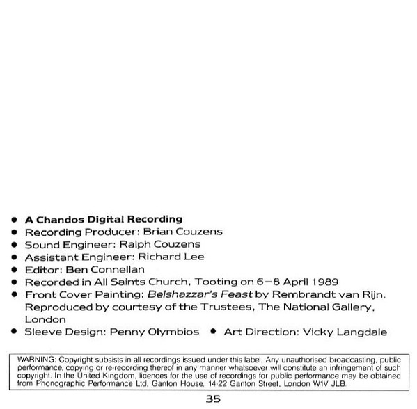 Walton* - Gwynne Howell, Ameral Gunson, Neil Mackie (2), Stephen Roberts (2), The Bach Choir, The Philharmonia*, Sir David Willcocks*-3