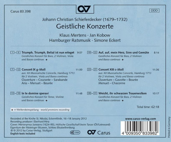 Johann Schieferdecker - Klaus Mertens • Jan Kobow • Hamburger Ratsmusik • Simone Eckert-1