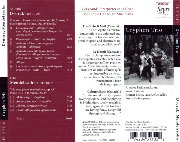 Dvorak*, Mendelssohn*, Gryphon Trio*-1