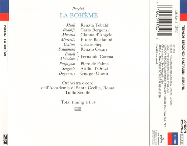 Puccini* - Tebaldi*, Bergonzi*, Bastianini*, Orchestra* E Coro dell'Accademia di Santa Cecilia*, Tullio Serafin-2