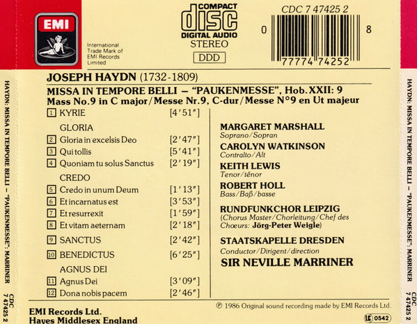 Haydn*, Margaret Marshall, Carolyn Watkinson, Keith Lewis (4), Robert Holl, Rundfunkchor Leipzig, Staatskapelle Dresden, Neville Marriner*-1