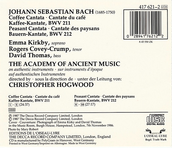 Johann Sebastian Bach - Emma Kirkby • David Thomas (9) • The Academy Of Ancient Music • Christopher Hogwood-1