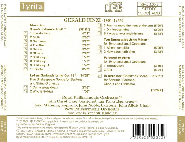 Finzi*, John Carol Case, Ian Partridge, John Noble, Jane Manning, John Alldis Choir, New Philharmonia Orchestra, Royal Philharmonic Orchestra, Vernon Handley-1