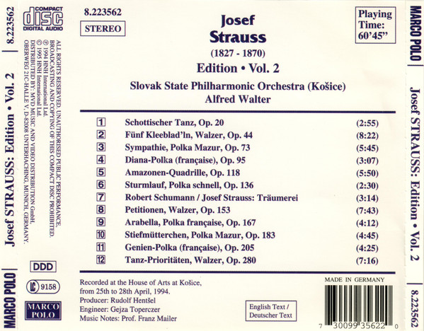 Josef Strauss* - Slovak State Philharmonic Orchestra, Košice / Alfred Walter-1