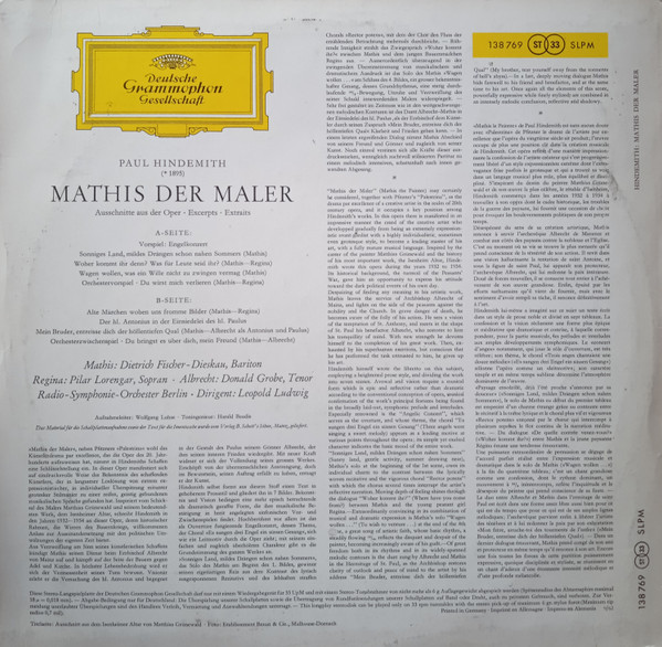 Paul Hindemith - Dietrich Fischer-Dieskau, Pilar Lorengar, Donald Grobe, Leopold Ludwig - Mathis Der Maler (Opern-Ausschnitte • Excerpts • Extraits) (LP, Album) (Near Mint (NM or M-)) - Image 2