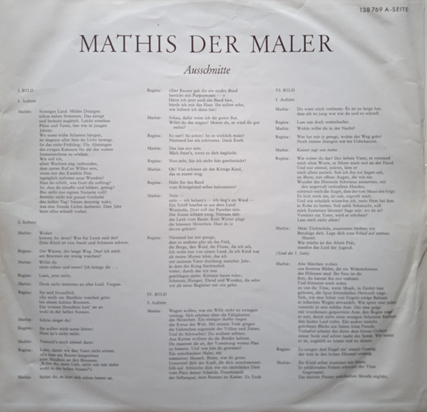 Paul Hindemith - Dietrich Fischer-Dieskau, Pilar Lorengar, Donald Grobe, Leopold Ludwig - Mathis Der Maler (Opern-Ausschnitte • Excerpts • Extraits) (LP, Album) (Near Mint (NM or M-)) - Image 3