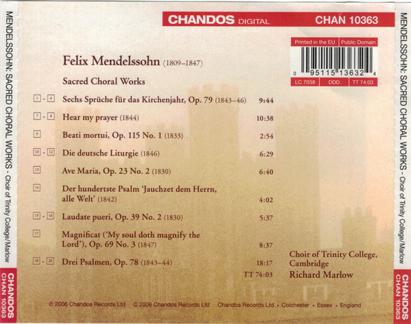 Mendelssohn* - Choir Of Trinity College, Cambridge*, Richard Marlow-1