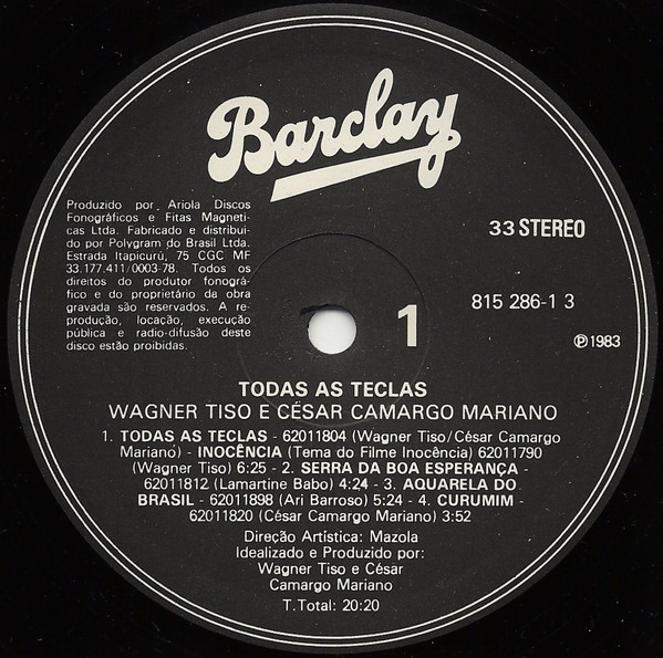 Wagner Tiso & César Camargo Mariano - Todas As Teclas (LP, Album) (Near Mint (NM or M-)) - Image 3