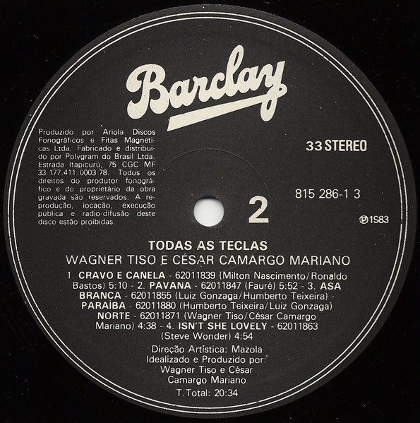 Wagner Tiso & César Camargo Mariano - Todas As Teclas (LP, Album) (Near Mint (NM or M-)) - Image 4