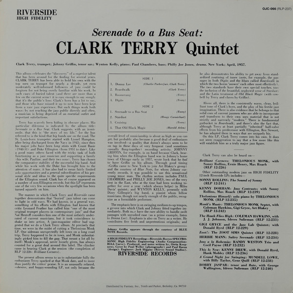 Clark Terry Quintet - Serenade To A Bus Seat (LP, Album, RE) (Near Mint (NM or M-)) - Image 2