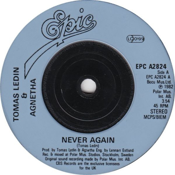 Tomas Ledin, Agnetha Fältskog - Never Again (7", Single) (Near Mint (NM or M-)) - Image 3