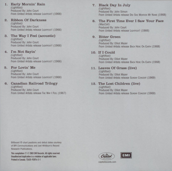 Gordon Lightfoot - Classic Masters (CD, Comp, Copy Prot.) (Mint (M)) - Image 2