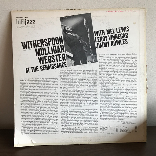 Witherspoon*, Mulligan*, Webster* With Mel Lewis, Leroy Vinnegar, Jimmy Rowles-3