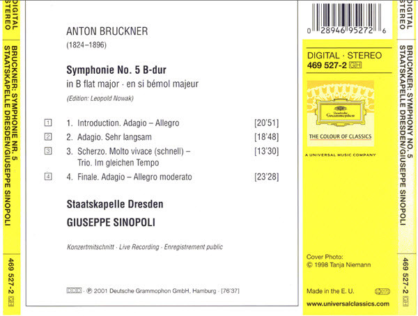 Bruckner* - Staatskapelle Dresden, Giuseppe Sinopoli - Symphonie No. 5 (CD, Album, UM&) (Near Mint (NM or M-)) - Image 2