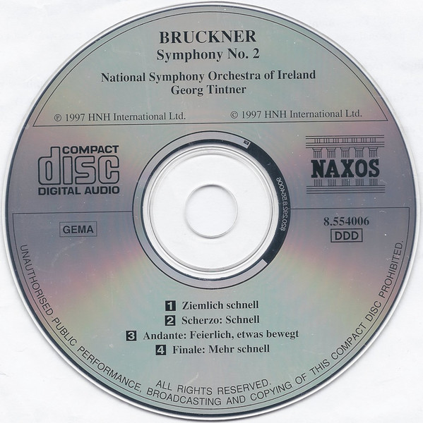 Bruckner* - National Symphony Orchestra Of Ireland, Georg Tintner - Symphony No. 2 (1872 Version) (CD) (Near Mint (NM or M-)) - Image 3