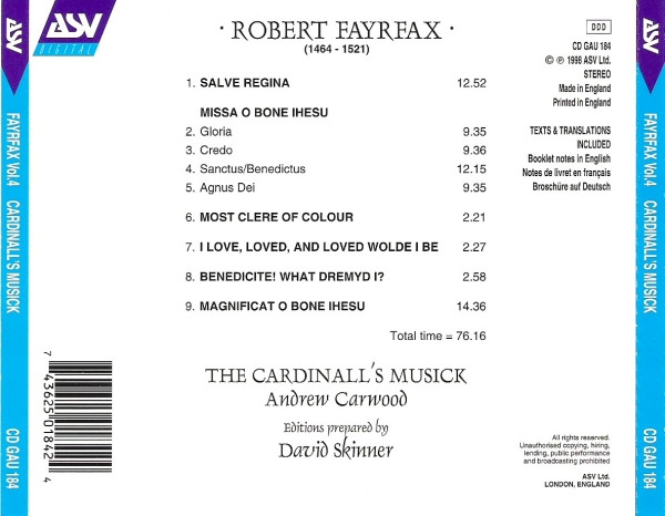 Robert Fayrfax, Andrew Carwood, David Skinner (4), The Cardinall's Musick-1