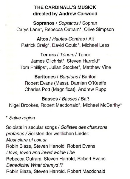 Robert Fayrfax, Andrew Carwood, David Skinner (4), The Cardinall's Musick-2
