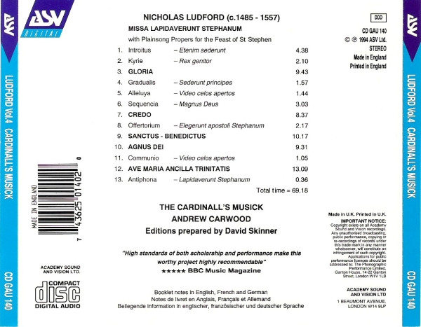 Nicholas Ludford, Andrew Carwood, David Skinner (4), The Cardinall's Musick-1
