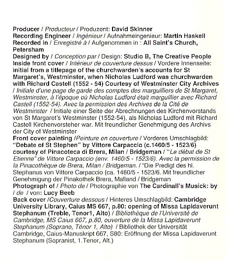 Nicholas Ludford, Andrew Carwood, David Skinner (4), The Cardinall's Musick-3