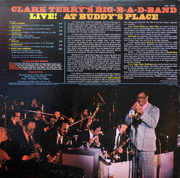 Clark Terry's Big Bad Band - Big-B-A-D-Band Live! At Buddy's Place (LP, Album) (Very Good Plus (VG+)) - Image 2
