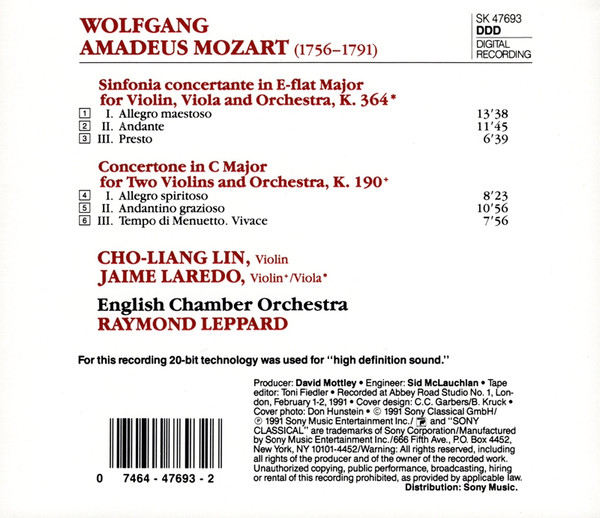 Mozart*, Cho-Liang Lin / Jaime Laredo / English Chamber Orchestra, Raymond Leppard-1