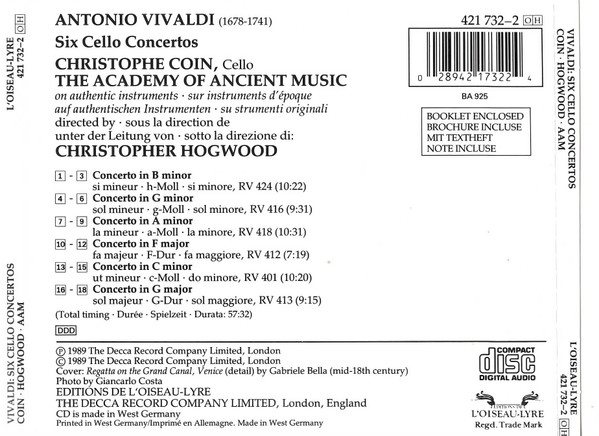 Vivaldi* - Christophe Coin / The Academy Of Ancient Music / Christopher Hogwood-1
