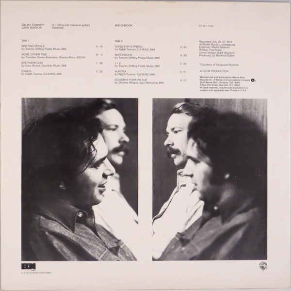 Ralph Towner / Gary Burton - Matchbook (LP, Album, RE, Wak) (Near Mint (NM or M-)) - Image 2