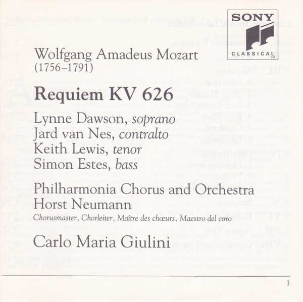 Wolfgang Amadeus Mozart - Philharmonia Chorus & Orchestra*, Carlo Maria Giulini, Lynne Dawson, Jard Van Nes, Keith Lewis (4), Simon Estes-3