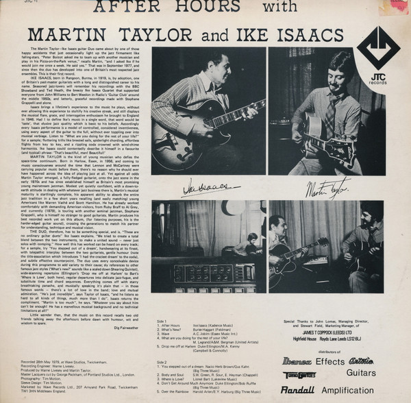 Martin Taylor, Ike Isaacs - After Hours (LP, Album) (Near Mint (NM or M-)) - Image 2