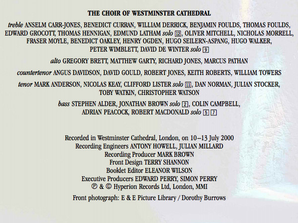 James MacMillan (2), The Choir Of Westminster Cathedral*, Andrew Reid (3), Martin Baker (2)-3