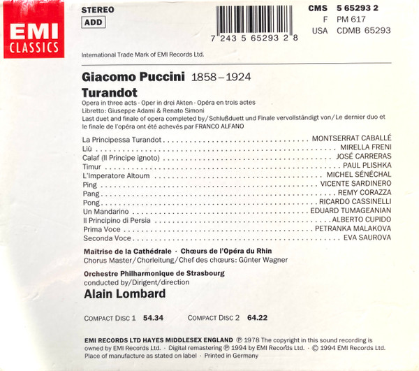 Puccini* - Caballé*, Freni*, Carreras*, Chœur de L'Opéra Du Rhin*, Orchestre Philharmonique De Strasbourg, Alain Lombard-1