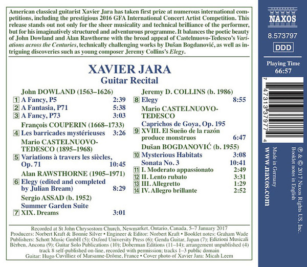 Xavier Jara, Mario Castelnuovo-Tedesco, François Couperin, John Dowland, Alan Rawsthorne, Dušan Bogdanović (2), Sérgio Assad, Jeremy D. Collins-1