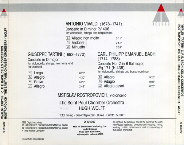 C.P.E. Bach*, Vivaldi*, Tartini*, Rostropovich*, The Saint Paul Chamber Orchestra, Hugh Wolff-2