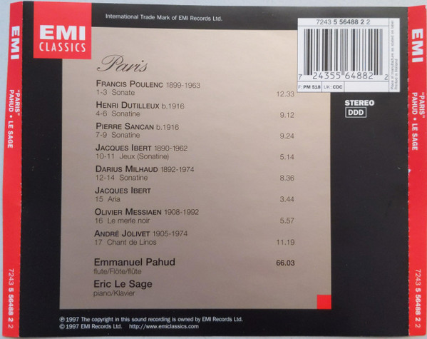Emmanuel Pahud, Éric Le Sage, Poulenc*, Dutilleux*, Sancan*, Ibert*, Milhaud*, Messiaen*, Jolivet*-1