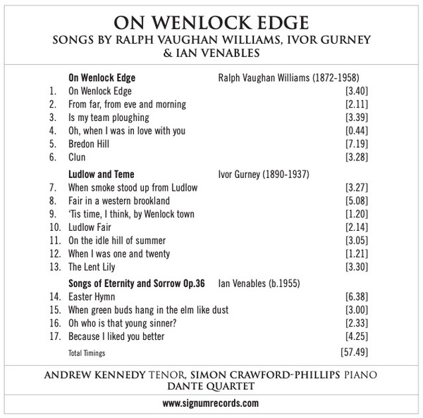 Vaughan Williams*, Venables*, Gurney* - Andrew Kennedy, Dante Quartet, Simon Crawford-Phillips*-2