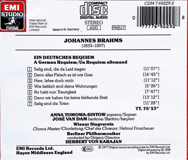 Johannes Brahms - Anna Tomowa-Sintow, José van Dam, Wiener Singverein, Berliner Philharmoniker, Herbert von Karajan-1