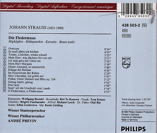 Johann Strauss*, Te Kanawa*, Gruberova*, Fassbaender*, Brendel*, Leech*, Bär*, Krause*, Wiener Philharmoniker, André Previn-1