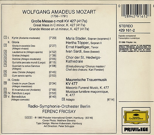 Wolfgang Amadeus Mozart - Maria Stader, Hertha Töpper, Ernst Haefliger, Ivan Sardi, Ferenc Fricsay-1