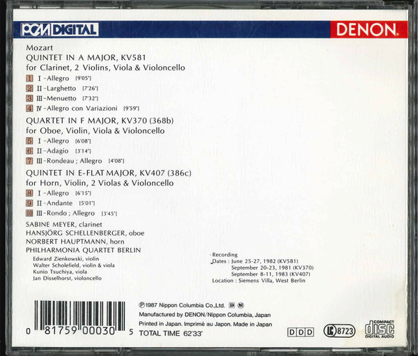 W. A. Mozart* - Sabine Meyer, Hansjörg Schellenberger, Norbert Hauptmann, Philharmonia Quartet Berlin*-1