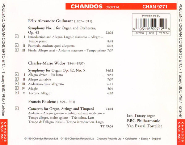 Poulenc*, Widor*, Guilmant* - Ian Tracey, BBC Philharmonic, Yan Pascal Tortelier-1