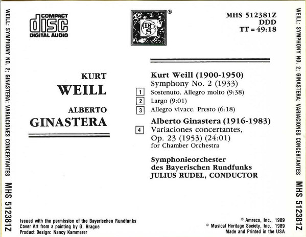 Kurt Weill, Alberto Ginastera – Symphonieorchester Des Bayerischen Rundfunks*, Julius Rudel-1