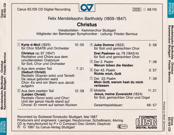 Felix Mendelssohn-Bartholdy – Kammerchor Stuttgart, Mitglieder Der Bamberger Symphoniker*, Frieder Bernius-1