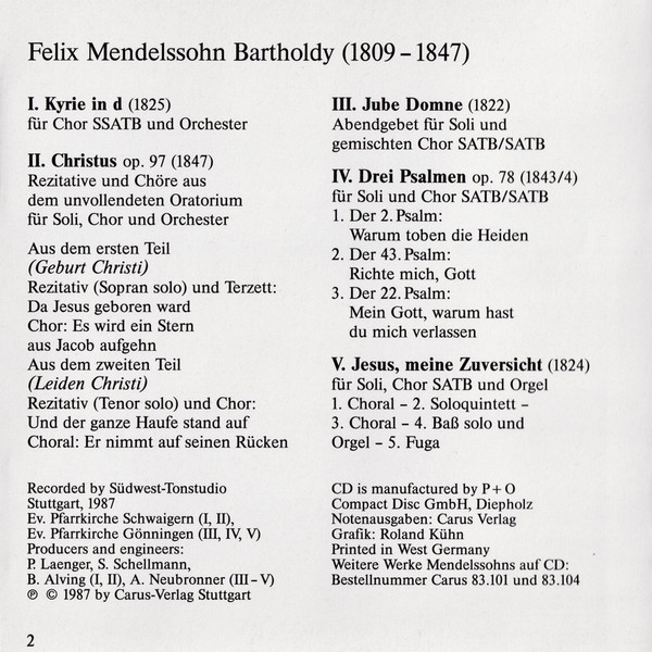 Felix Mendelssohn-Bartholdy – Kammerchor Stuttgart, Mitglieder Der Bamberger Symphoniker*, Frieder Bernius-3