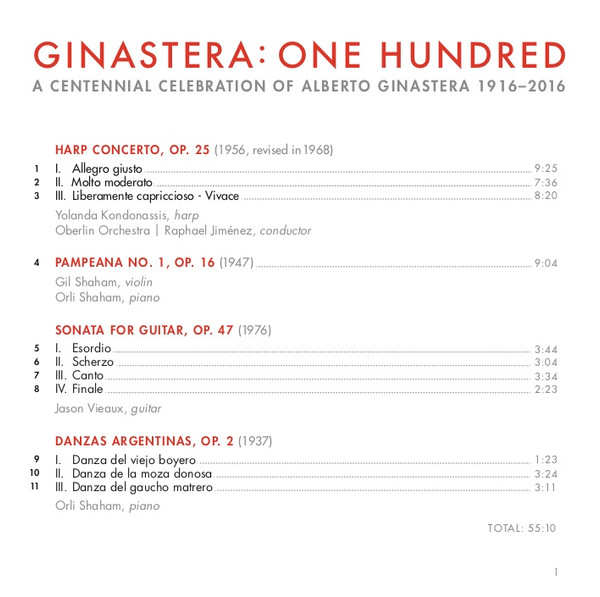 Alberto Ginastera, Gil Shaham, Yolanda Kondonassis, Jason Vieaux, Orli Shaham, Oberlin College Conservatory Orchestra-2