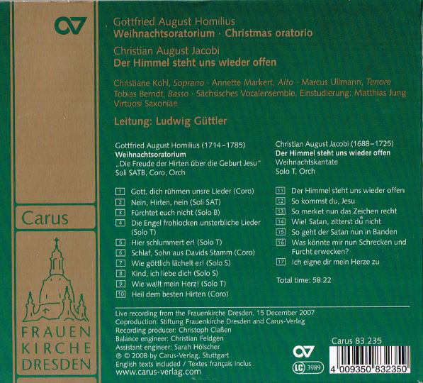 Gottfried August Homilius - Dresdner Kreuzchor / Dresdner Barockorchester / Ludwig Güttler-1