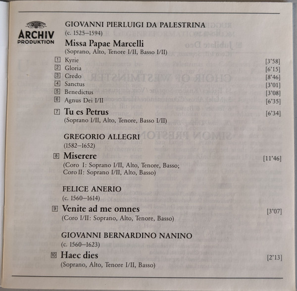 Palestrina*, Allegri* - Choir Of Westminster Abbey*, Simon Preston-3
